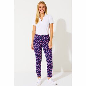 Lilly Pulitzer Bocce Jeans Women 29 Blue All Over Pink Lips Print Preppy 32x26.5